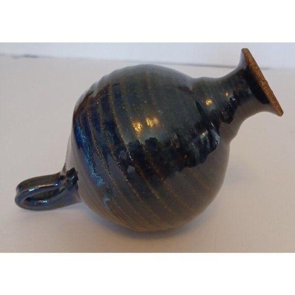 Vintage Round Ceramic Blue Glaze‎ Vase/Olive Oil Dispenser Signed J.F Handmade - Picture 3 of 8